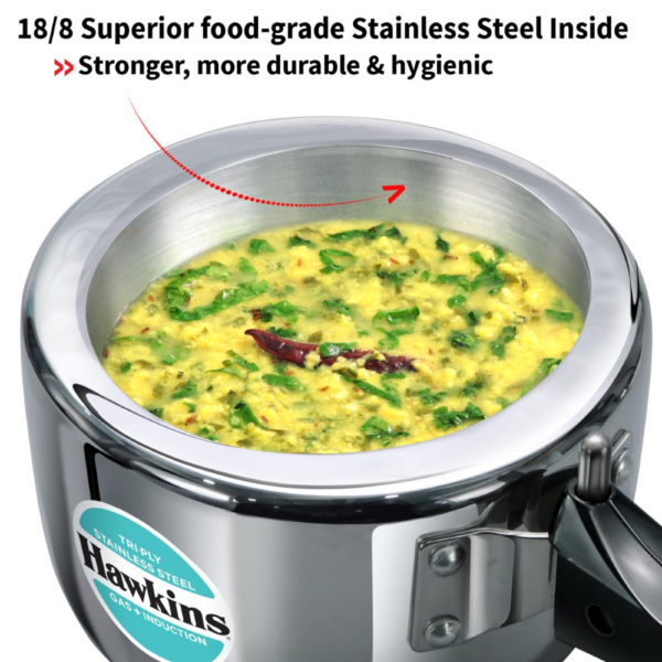 Hawkins 1.5 Litre Triply Stainless Steel Pressure Cooker, Inner Lid Induction Baby Cooker, Silver (HSST15) - Image 2
