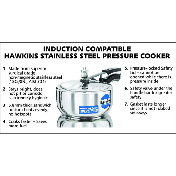 Hawkins Inner Lid Pressure Cooker, Stainless Steel Cooker - Image 11