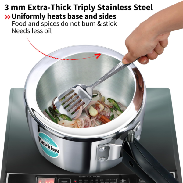 Hawkins 1.5 Litre Triply Stainless Steel Pressure Cooker, Inner Lid Induction Baby Cooker, Silver (HSST15) - Image 4