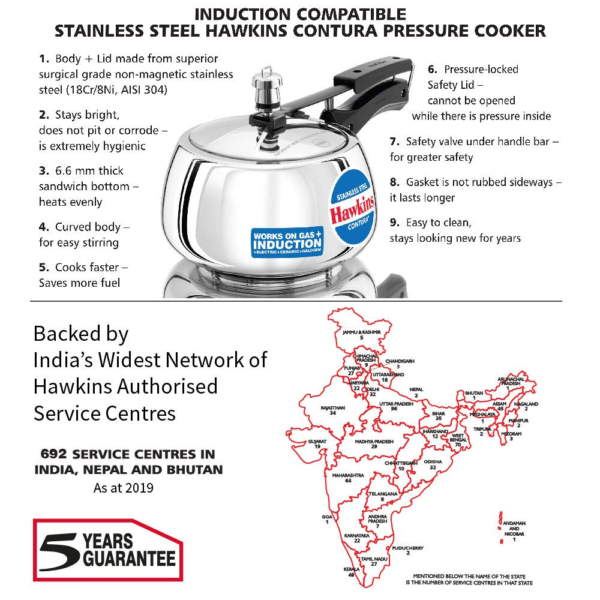 Hawkins 3 Litre Contura Pressure Cooker, Stainless Steel Inner Lid Cooker, Handi Cooker, Induction Cooker, Silver (SSC30) - Image 6