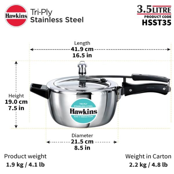 Hawkins 3.5 Litre Triply Stainless Steel Pressure Cooker, Inner Lid Cooker, Silver (HSST35) - Image 7