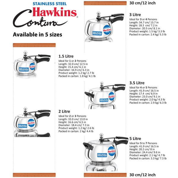 Hawkins 3 Litre Contura Pressure Cooker, Stainless Steel Inner Lid Cooker, Handi Cooker, Induction Cooker, Silver (SSC30) - Image 3