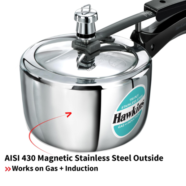 Hawkins 1.5 Litre Triply Stainless Steel Pressure Cooker, Inner Lid Induction Baby Cooker, Silver (HSST15) - Image 8