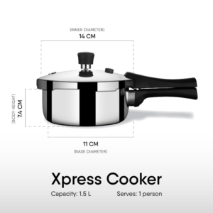 Stahl Xpress Cooker Triply Pressure Cooker Baby, Induction Cooker, Outer Lid Pressure Cooker 1.5 Liters, Induction & Gas Stove Compatible, 5 Years Warranty,Stainless steel,Silver
