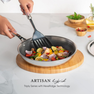 Stahl Artisan Hybrid Triply Frying Pan with Lid, Fry pan Induction Base, Frying pan Non Stick, Omelette Pan Non Stick, Frying pan Stainless Steel, 1.1 L, 20 cm