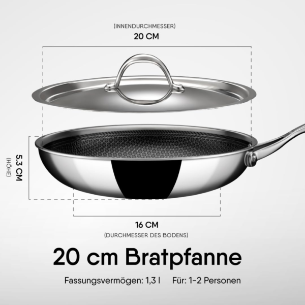 Stahl Artisan Hybrid Triply Frying Pan with Lid, Fry pan Induction Base, Frying pan Non Stick, Omelette Pan Non Stick, Frying pan Stainless Steel, 1.1 L, 20 cm - Image 9