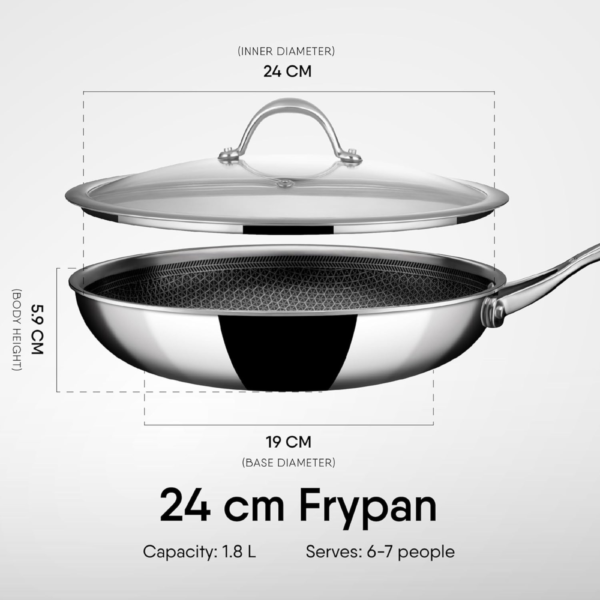 Stahl Artisan Hybrid Triply Frying Pan with Lid, Fry pan Induction Base, Frying pan Non Stick, Omelette Pan Non Stick, Frying pan Stainless Steel, 1.6 L, 24 cm - Image 6