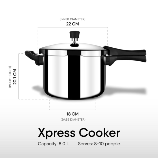 Stahl Xpress Cooker Triply Pressure Cooker Broad, Induction Cooker, Outer Lid Pressure Cooker 8 Liters, Induction & Gas Stove Compatible, 5 Years Warranty, Stainless Steel, Silver - Image 8