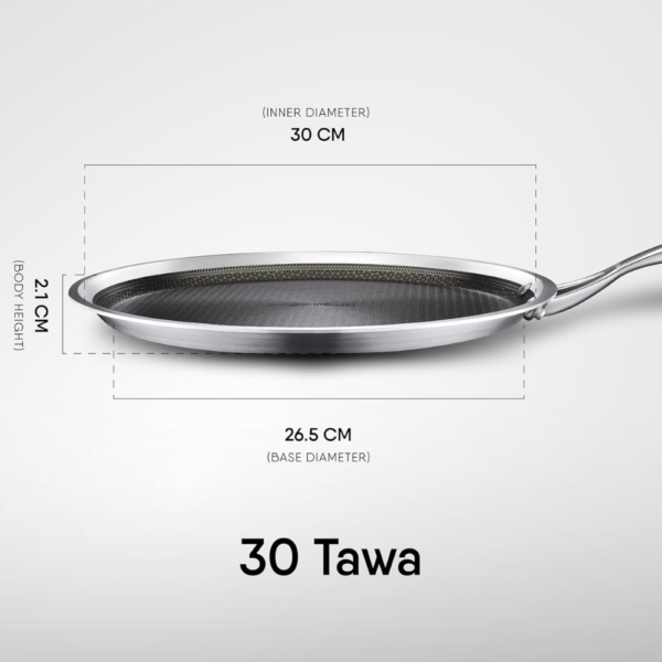 Stahl Artisan Hybrid Triply Dosa Tawa, Dosa Tawa with Induction Base, Non Stick Pan, Stainless Steel Scratch Resistant Dosa Tava, 30 cm - Image 6