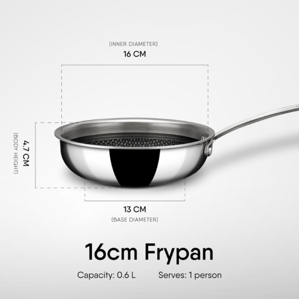 Stahl Artisan Hybrid Triply Frying Pan, Fry pan Induction Base, Frying pan Non Stick, Omelette Pan Non Stick, Frying pan Stainless Steel, 0.8 L, 16 cm - Image 4
