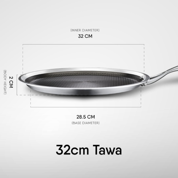Stahl Triply Stainless Steel Non Stick Tawa | Tri Ply Dosa Tawa | Stainless Steel Scratch Resistant Dosa Tawa with Induction Base | Hybrid 6932, Dia 32 cm - Image 6