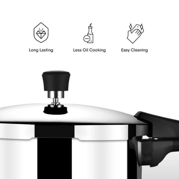Stahl Xpress Cooker Triply Pressure Cooker Broad, Induction Cooker, Outer Lid Pressure Cooker 8 Liters, Induction & Gas Stove Compatible, 5 Years Warranty, Stainless Steel, Silver - Image 5
