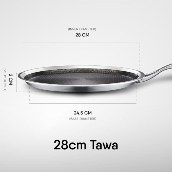 Stahl Artisan Hybrid Triply Dosa Tawa, Dosa Tawa with Induction Base, Non Stick Pan, Stainless Steel Scratch Resistant Dosa Tava, 28 cm - Image 6