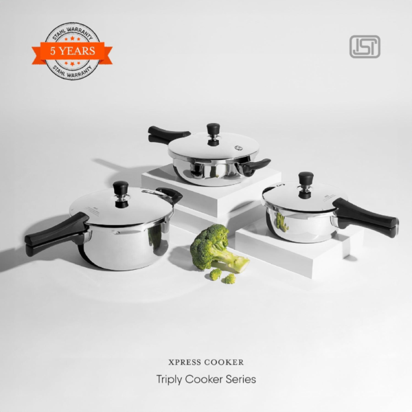 Stahl Xpress Cooker Triply Pressure Cooker Broad, Induction Cooker, Outer Lid Pressure Cooker 8 Liters, Induction & Gas Stove Compatible, 5 Years Warranty, Stainless Steel, Silver - Image 6