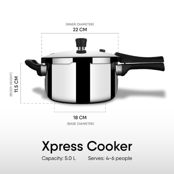 Stahl Xpress Cooker Triply Pressure Cooker Broad, Induction Cooker, Outer Lid Pressure Cooker 5 L, Induction & Gas Stove Compatible, 5 Years Warranty - Image 8