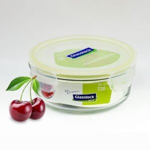 GLASSLOCK Korea Tempered Glass Container, 720 ml, Round – Microwave Safe Food Storage Box with Lid, Airtight – Classic Type Kitchen Jar, Fridge Safe